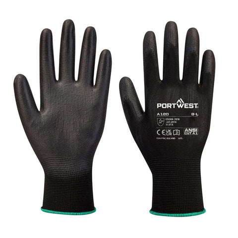 Portwest PU Grip Gloves - Black (Pack of 12)