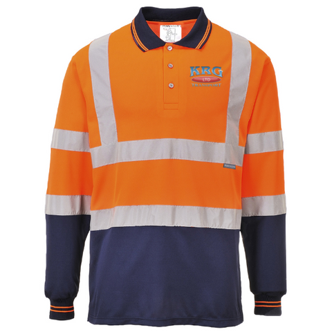 KRG Transport Portwest Hi Viz Long Sleeved Polo Shirt - Orange/Navy
