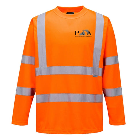 P&A Groundworks Hi Vis Long Sleeve T-shirt- Orange